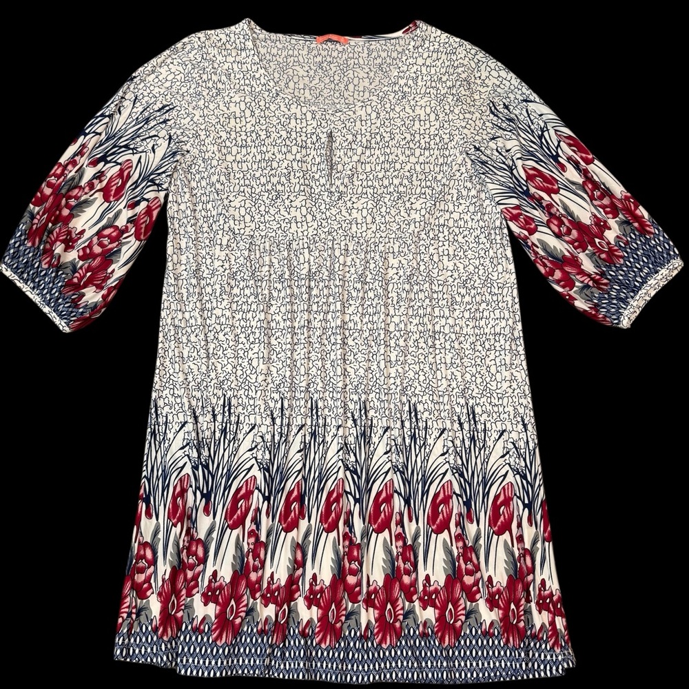 Simply Aster Red Floral 3/4 Sleeve Front Chest Slit Dress Size 2X‎ Stretchy #157